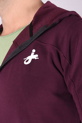 JAGURO Stylish Men's Polyester Zipper Mahroon Hoody Jacket