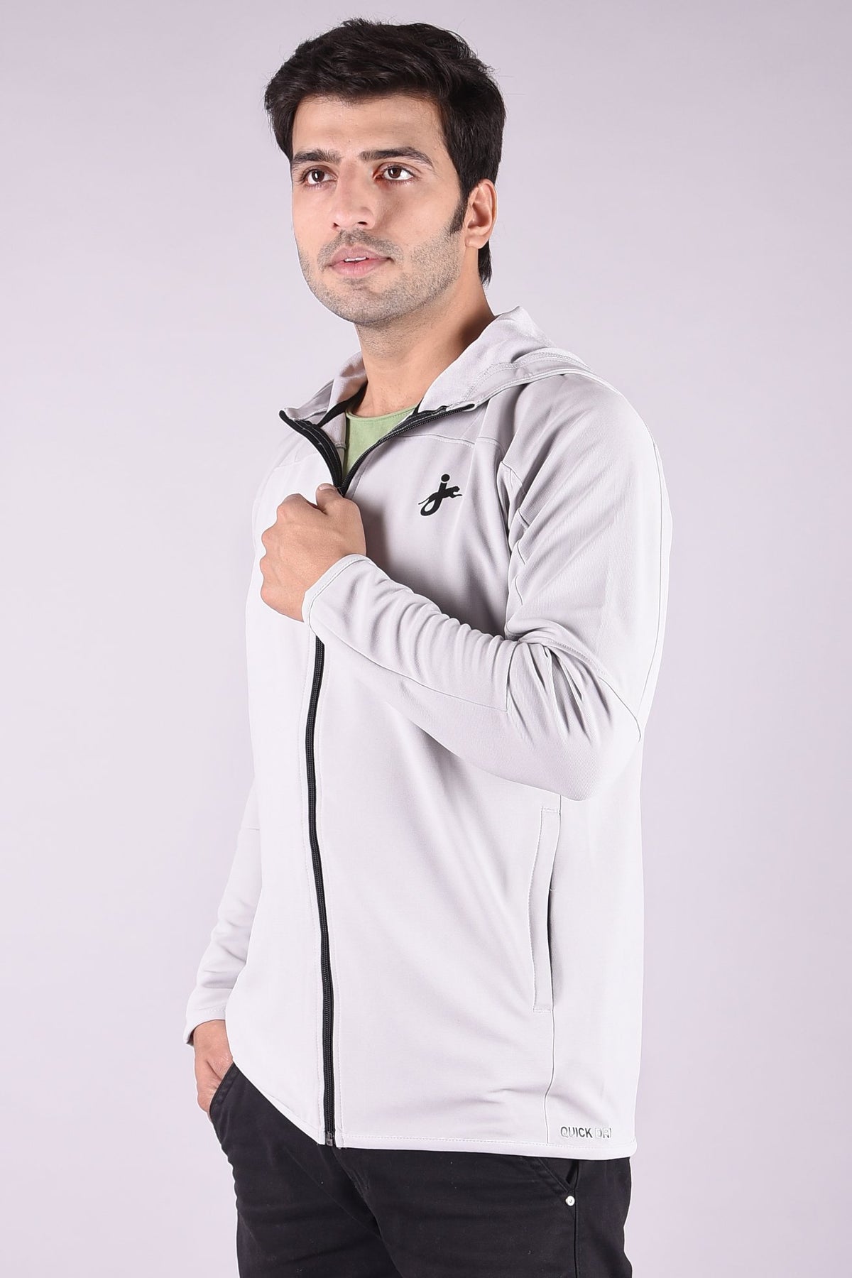 JAGURO Stylish Men's Polyester Zipper Light Grey Hoody Jacket