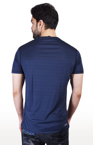 JAGURO Dark Blue Striped Sports T-Shirt