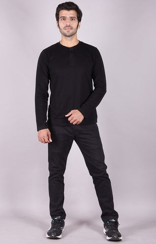 JAGURO Black Modern Full-Sleeves T-Shirt