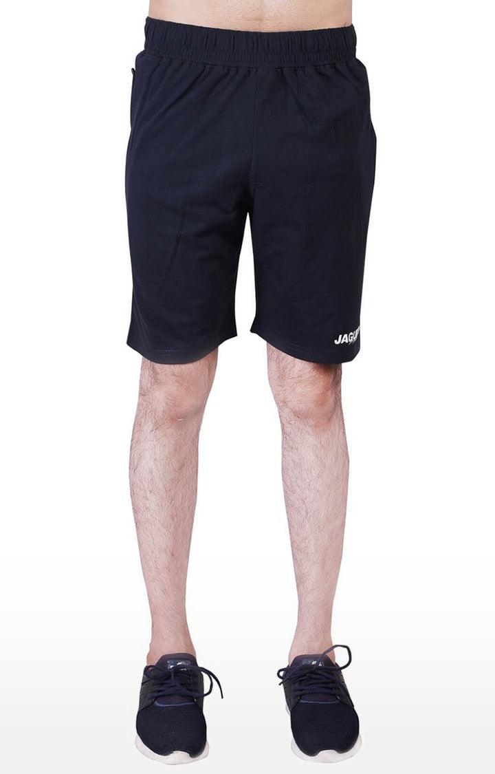 JAGURO Black Cotton Sports Shorts