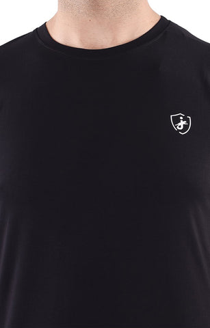 JAGURO Black Solid Printed T-Shirt