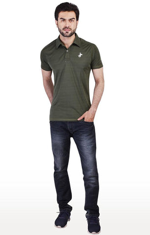 JAGURO Olive Stripped Polo T-Shirt