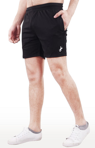JAGURO Black Polyester Solid Sports Shorts