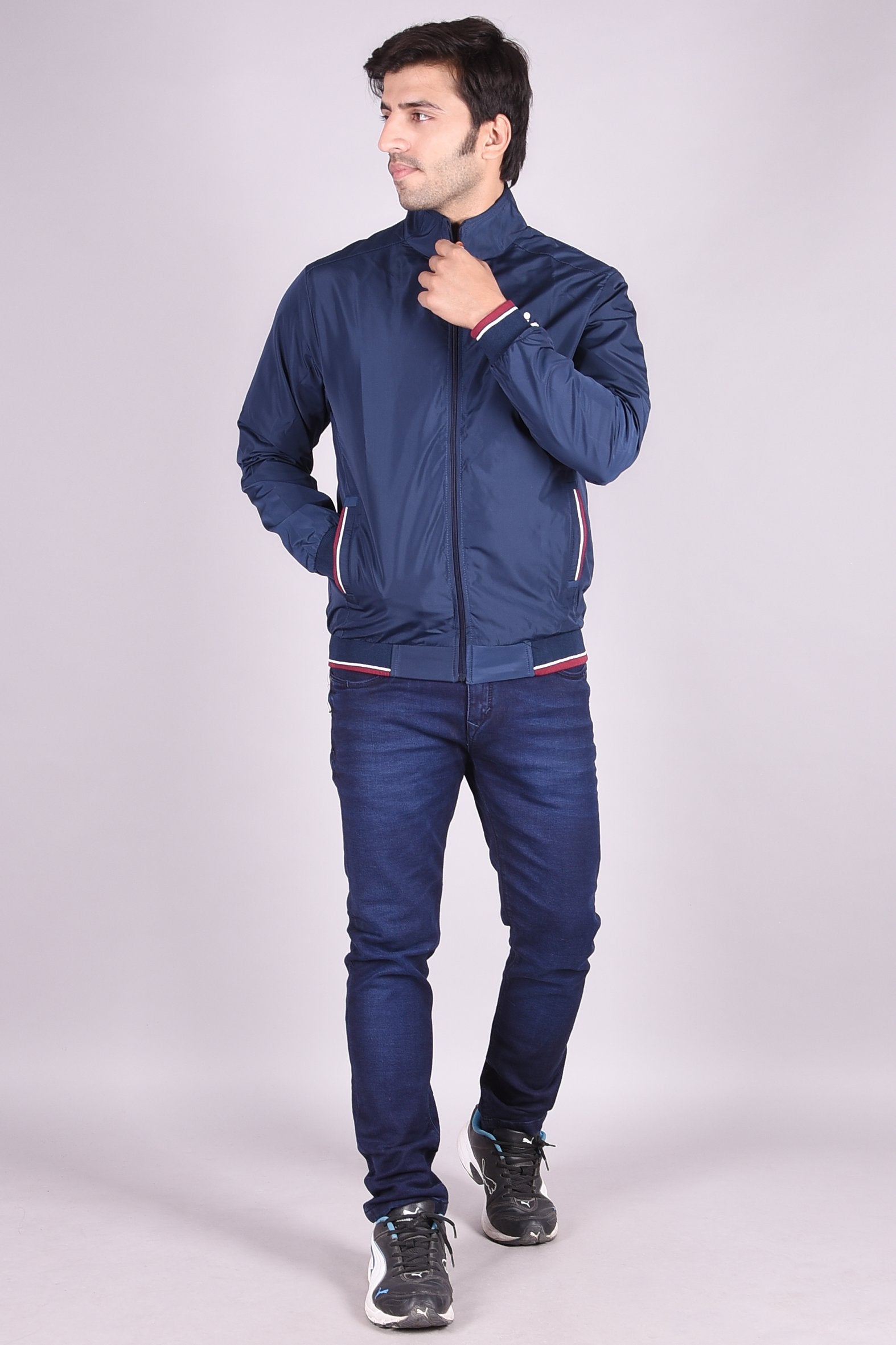 JAGURO Men's Polyester Blue Solid Stylish Sporty Jacket