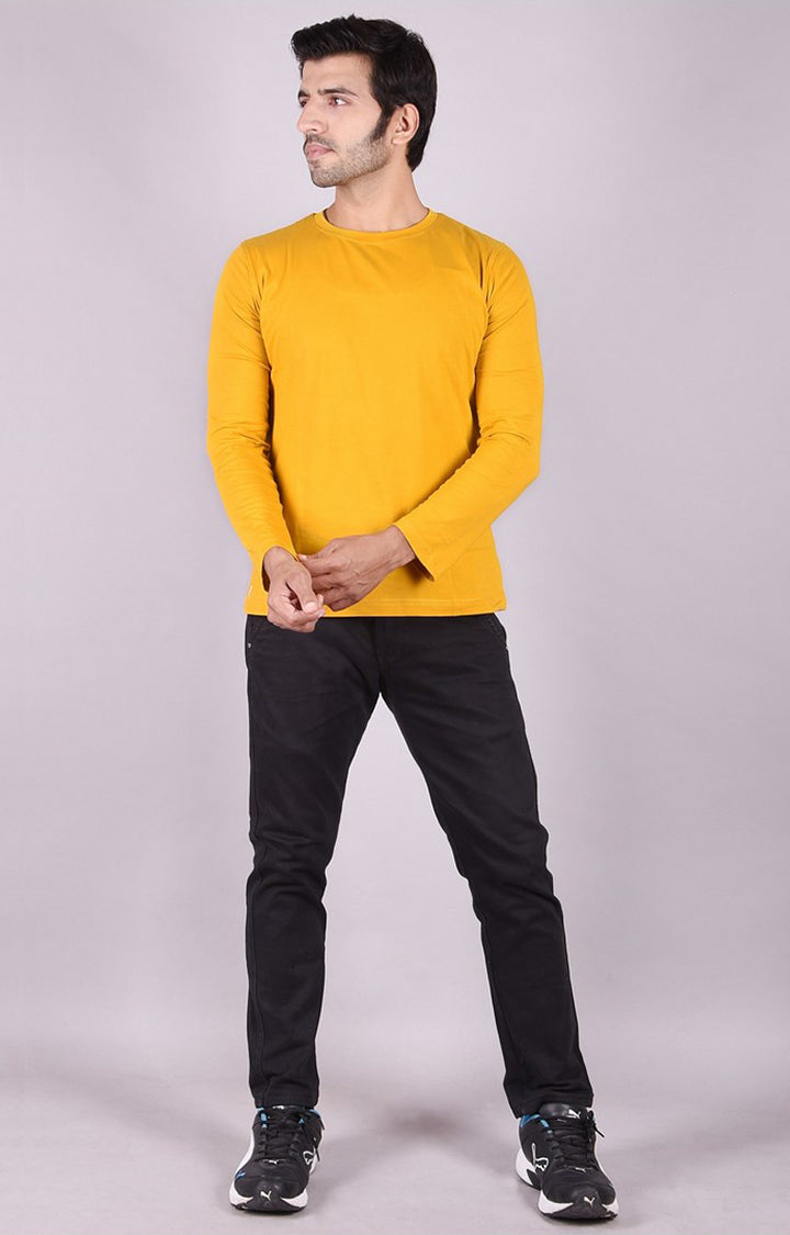 JAGURO Mustard Pattern Solid Full-Sleeves T-Shirt