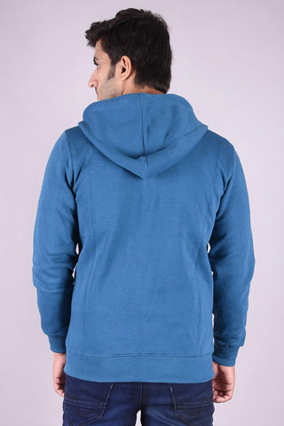 JAGURO Stylish Men's Cotton Zipper Teal Blue Hoody Jacket