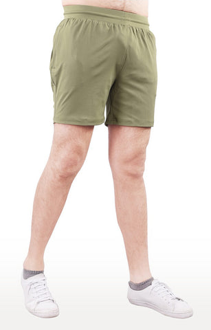JAGURO Olive Polyester Solid Sports Shorts