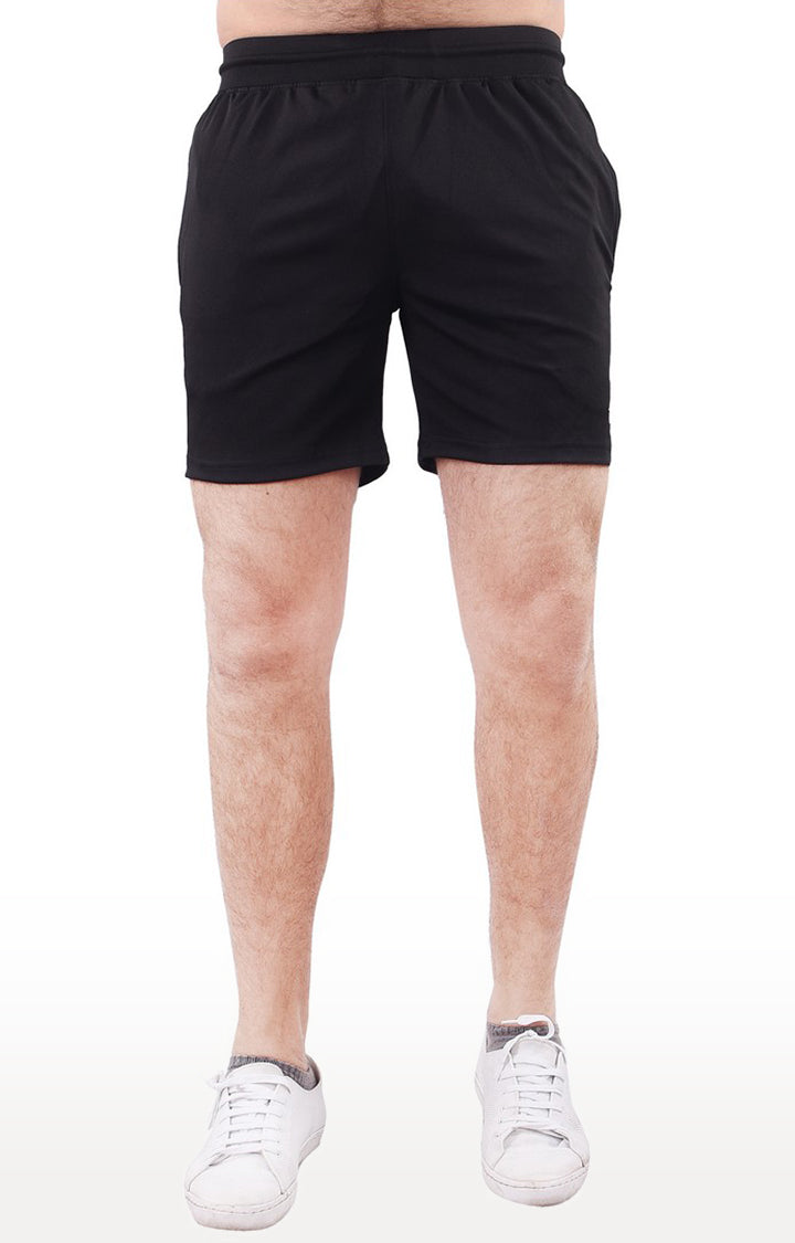 JAGURO Black Polyester Solid Sports Shorts