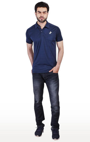 JAGURO Dark Blue Stripped Polo T-Shirt