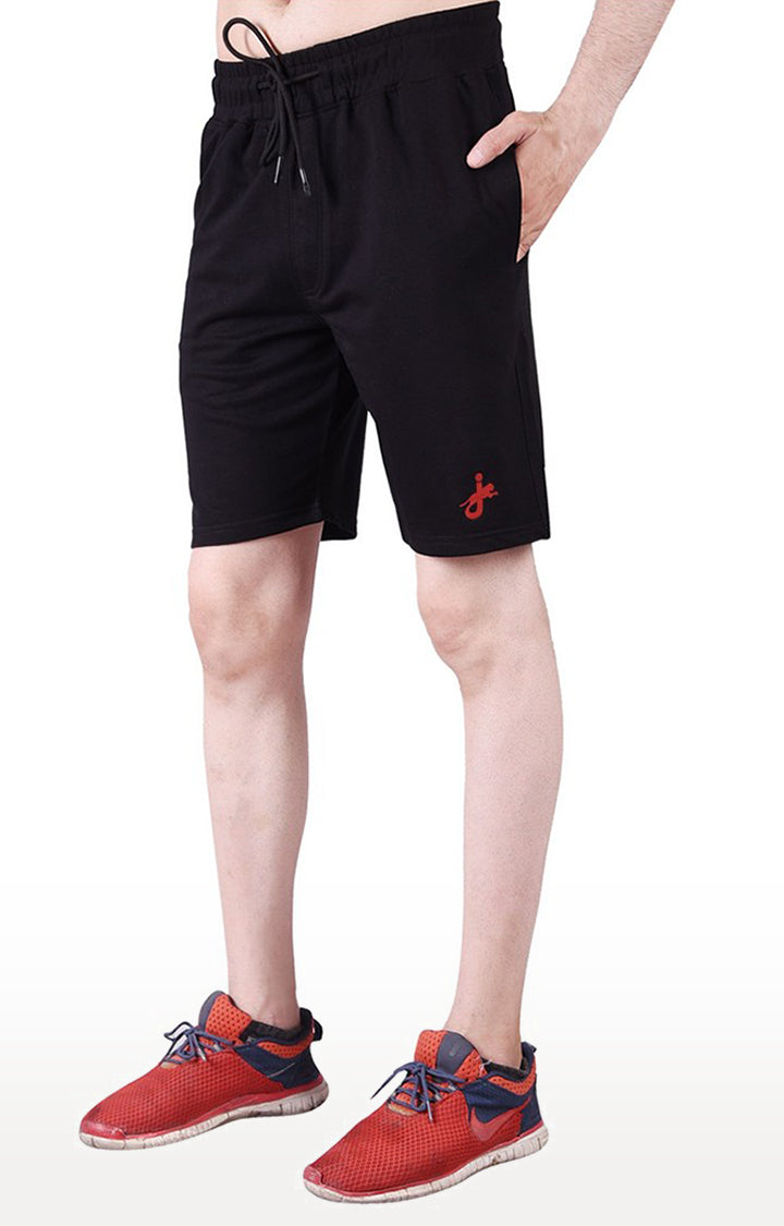 JAGURO Black Cotton Solid Shorts
