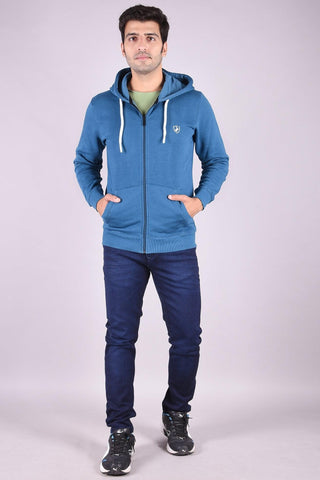 JAGURO Stylish Men's Cotton Zipper Teal Blue Hoody Jacket